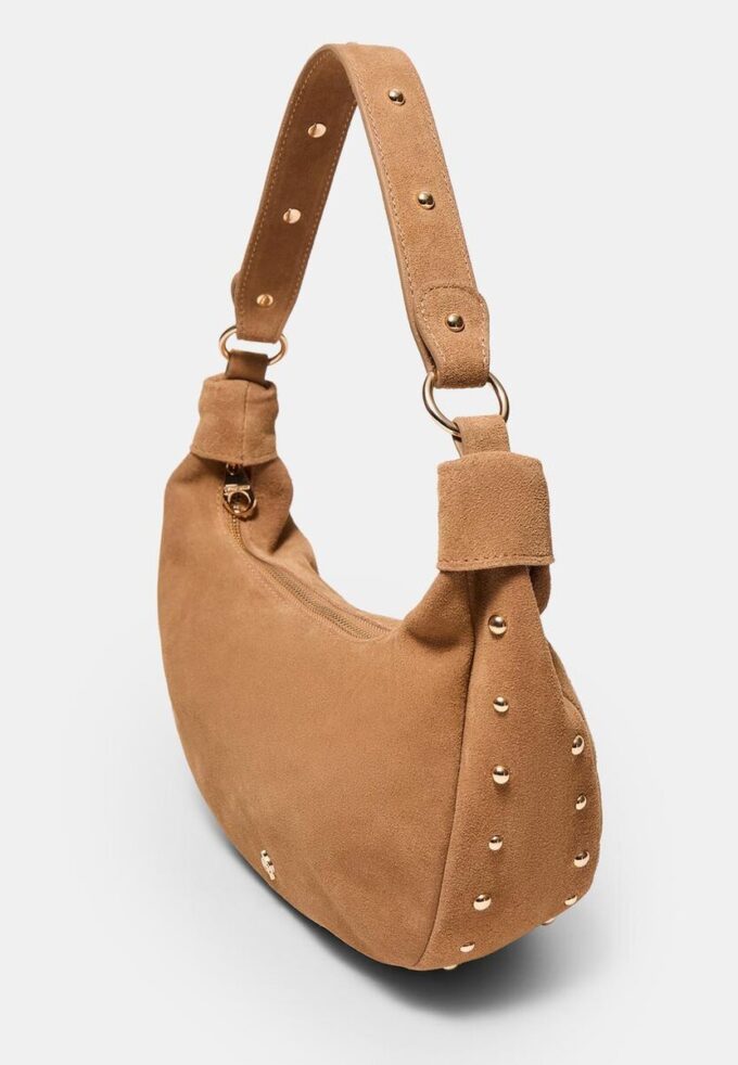 100% leeren schoudertas met studs