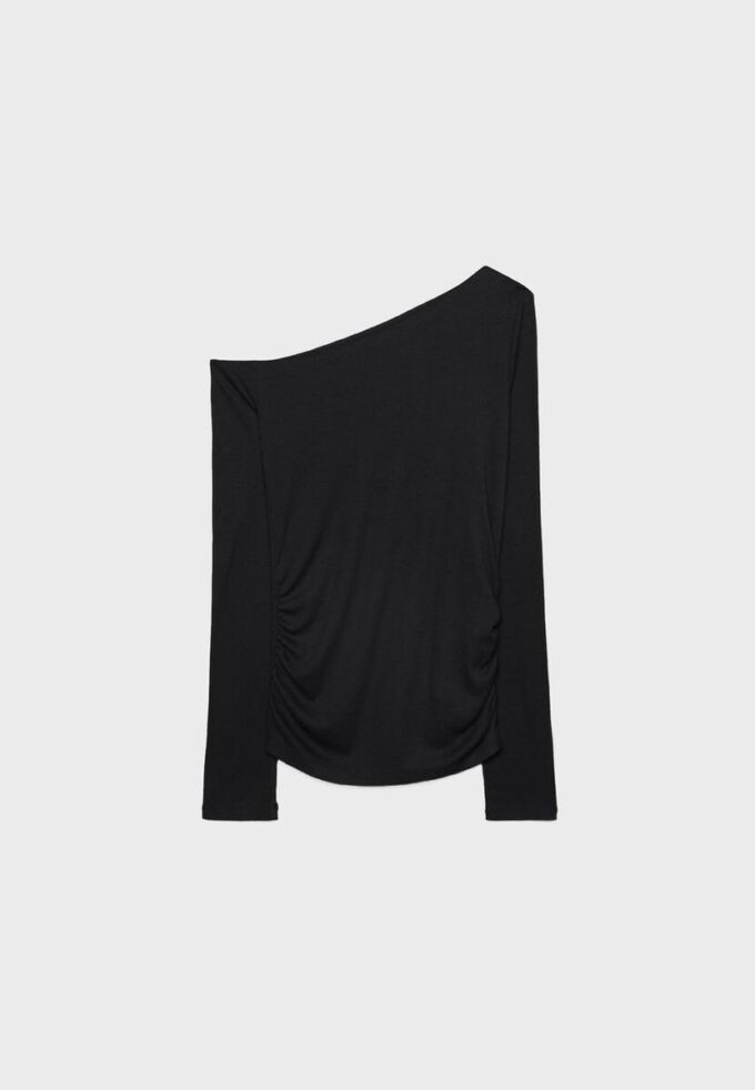 Asymmetrisch T-shirt met gerimpelde details Asymmetrisch T-shirt met gerimpelde details