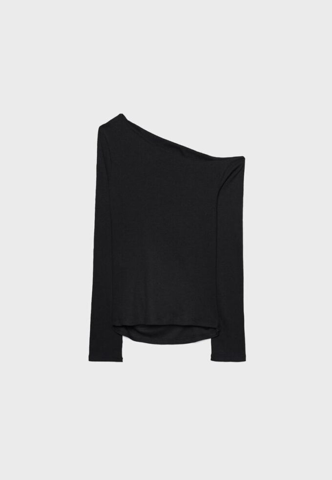 Asymmetrisch T-shirt met gerimpelde details Asymmetrisch T-shirt met gerimpelde details