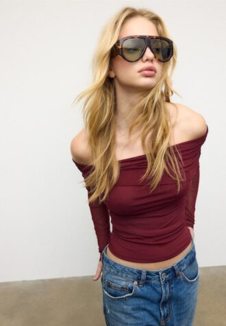 Asymmetrisch tule T-shirt