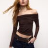 Asymmetrisch tule T-shirt