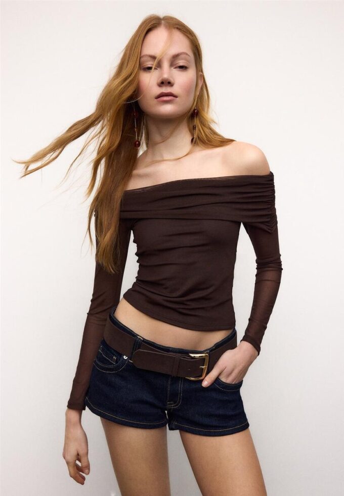 Asymmetrisch tule T-shirt