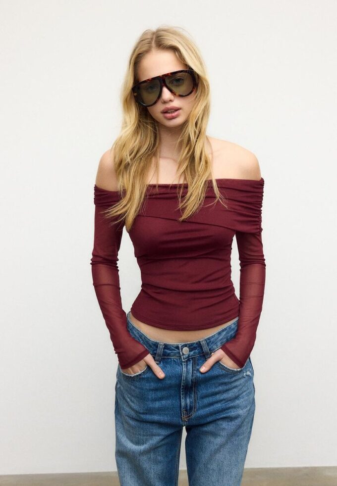 Asymmetrisch tule T-shirt
