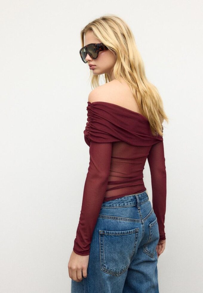 Asymmetrisch tule T-shirt