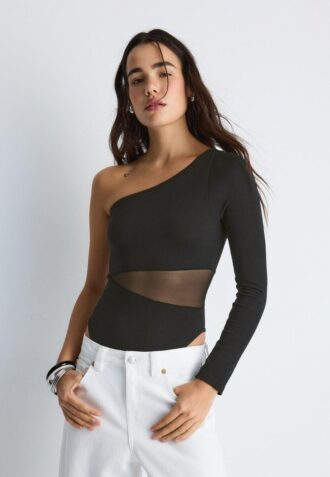 Asymmetrische bodysuit met doorschijnende details