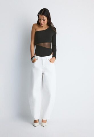 Asymmetrische bodysuit met doorschijnende details