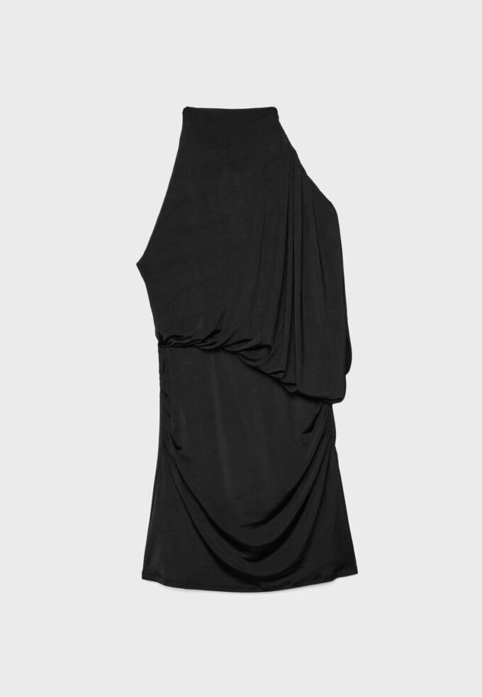 Asymmetrische gedrapeerde korte jurk