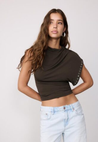 Asymmetrische mouwloze top met studs
