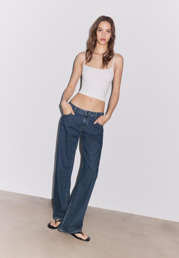 Baggy jeans met gestreepte print en middelhoge taille Baggy jeans met gestreepte print en middelhoge taille