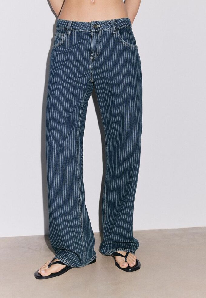 Baggy jeans met gestreepte print en middelhoge taille Baggy jeans met gestreepte print en middelhoge taille