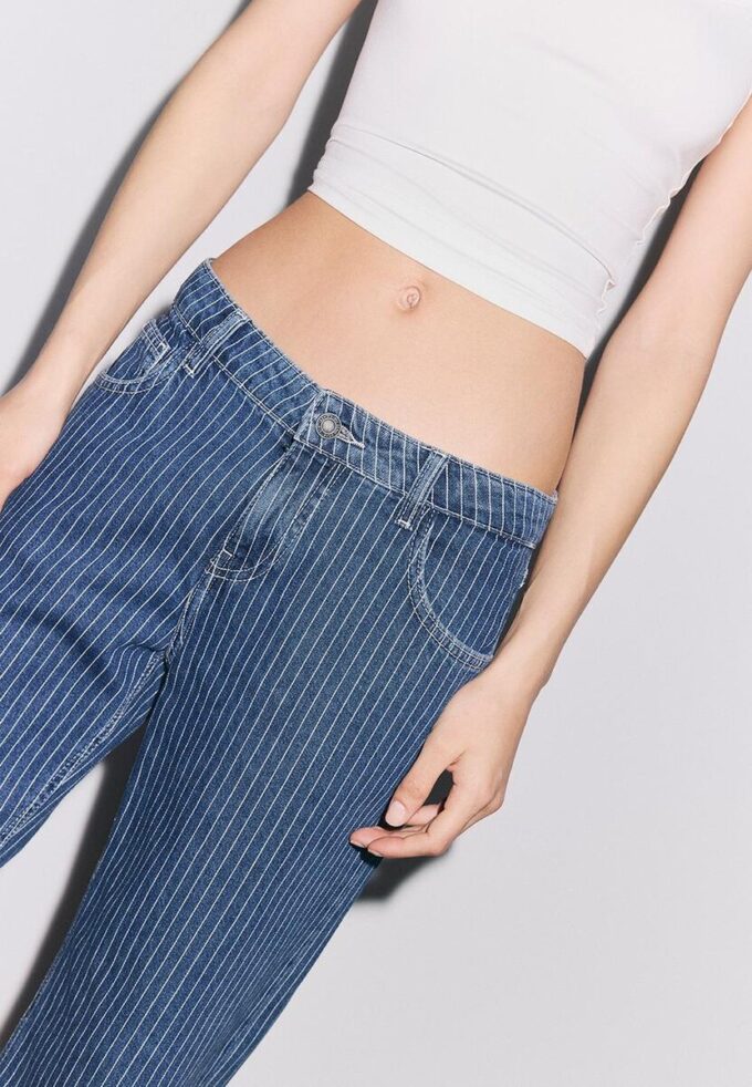 Baggy jeans met gestreepte print en middelhoge taille Baggy jeans met gestreepte print en middelhoge taille