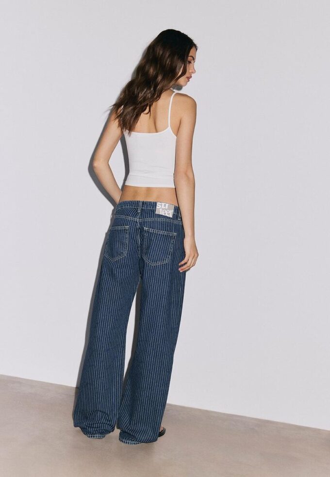 Baggy jeans met gestreepte print en middelhoge taille Baggy jeans met gestreepte print en middelhoge taille