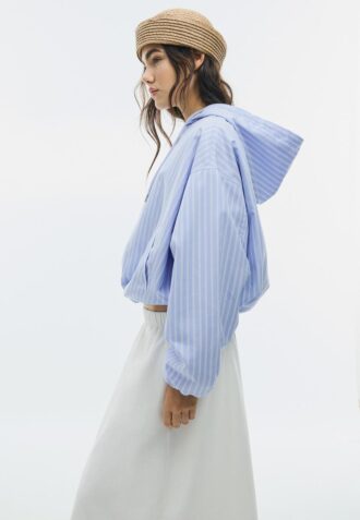Basics gestreept nylon jack met capuchon