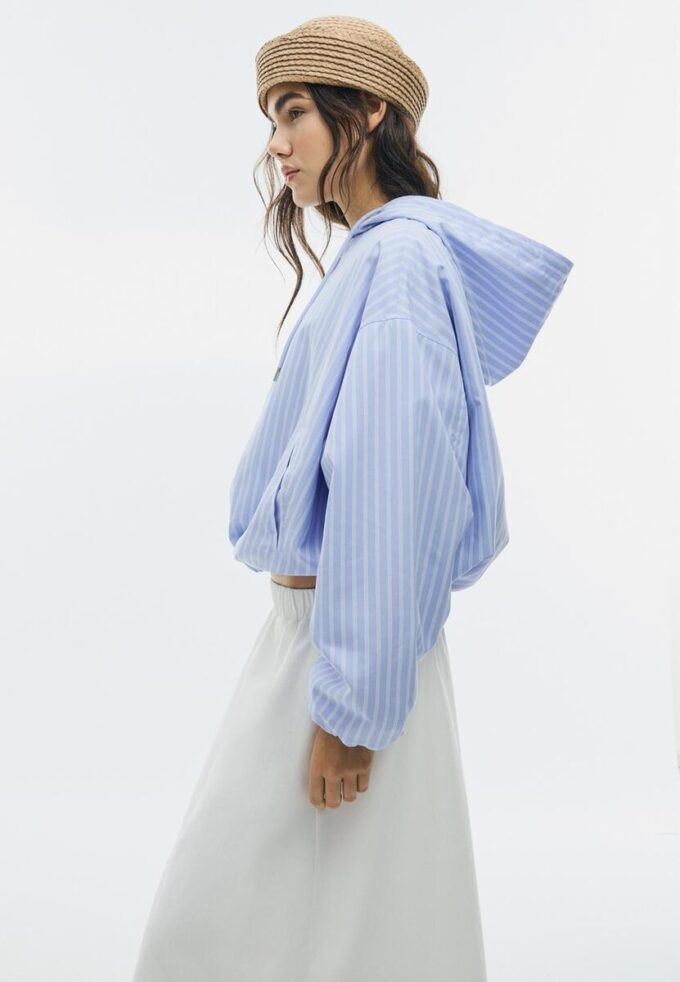 Basics gestreept nylon jack met capuchon
