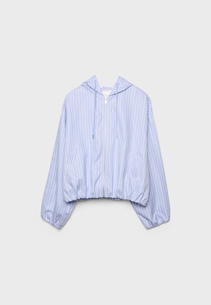 Basics gestreept nylon jack met capuchon