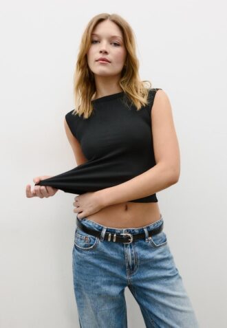 Basics glanzende riem met leereffect