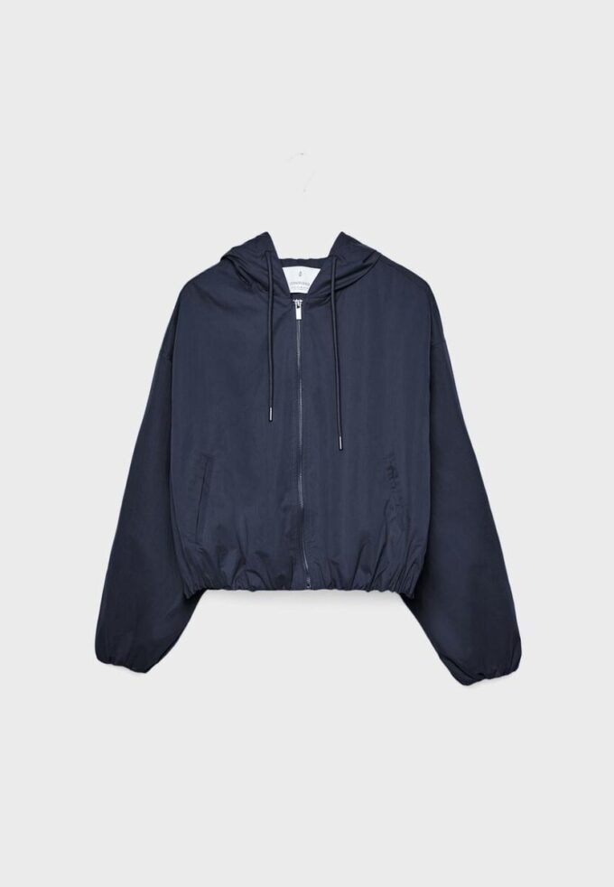 Basics nylon jas met capuchon