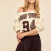 Bedrukt sweatshirt met boothals met prints
