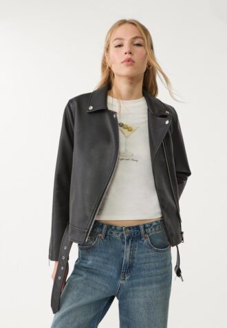 Bikerjack met leerlook