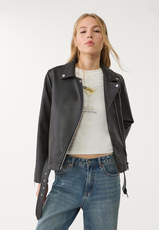 Bikerjack met leerlook