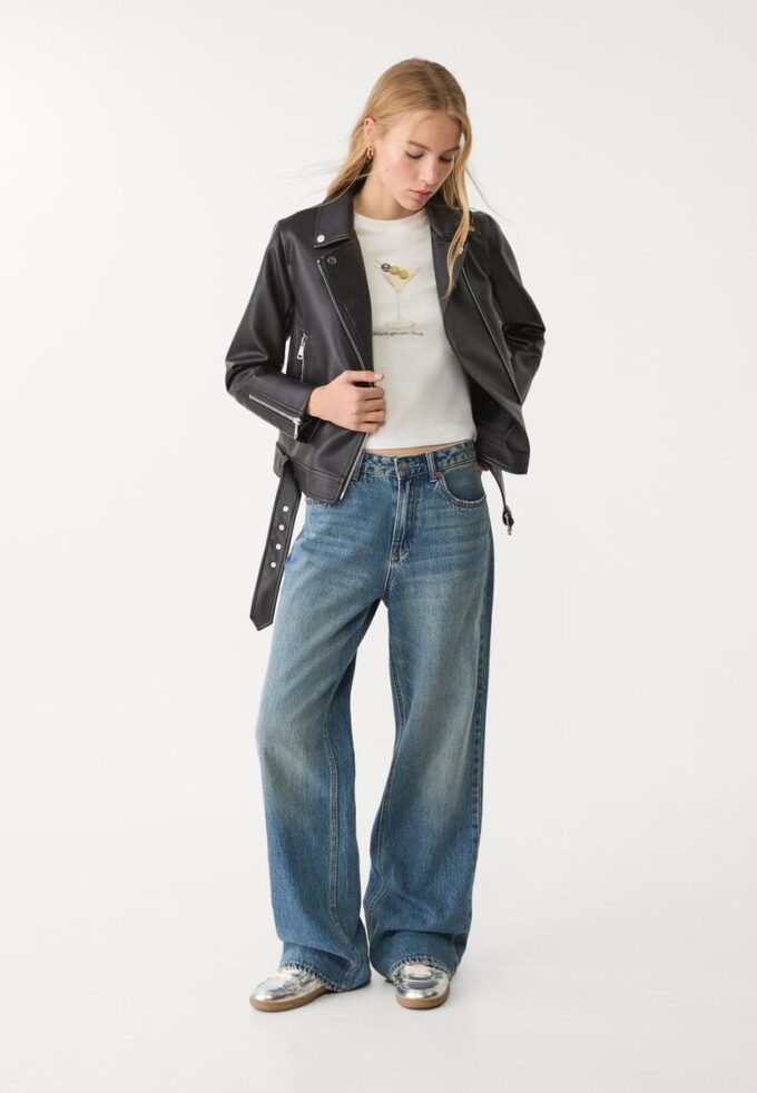 Bikerjack met leerlook