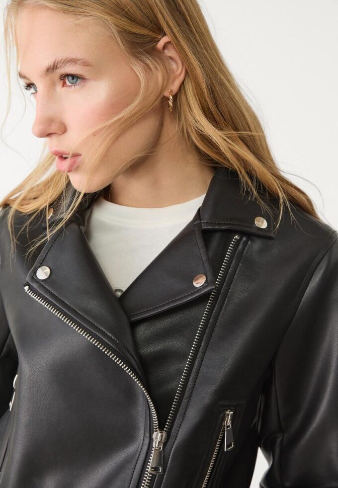 Bikerjack met leerlook