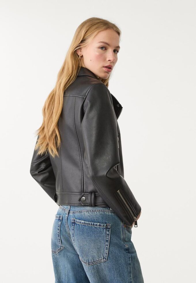 Bikerjack met leerlook
