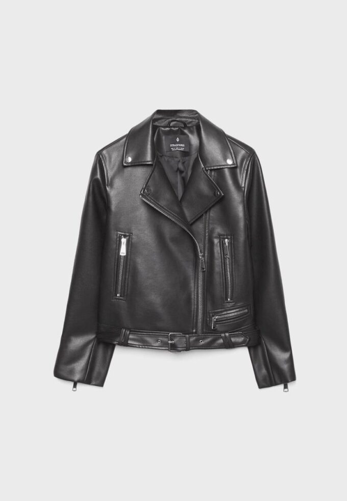Bikerjack met leerlook