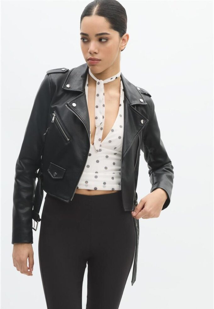 Bikerjack van imitatieleer met riem
