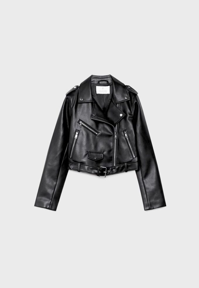 Bikerjack van imitatieleer met riem