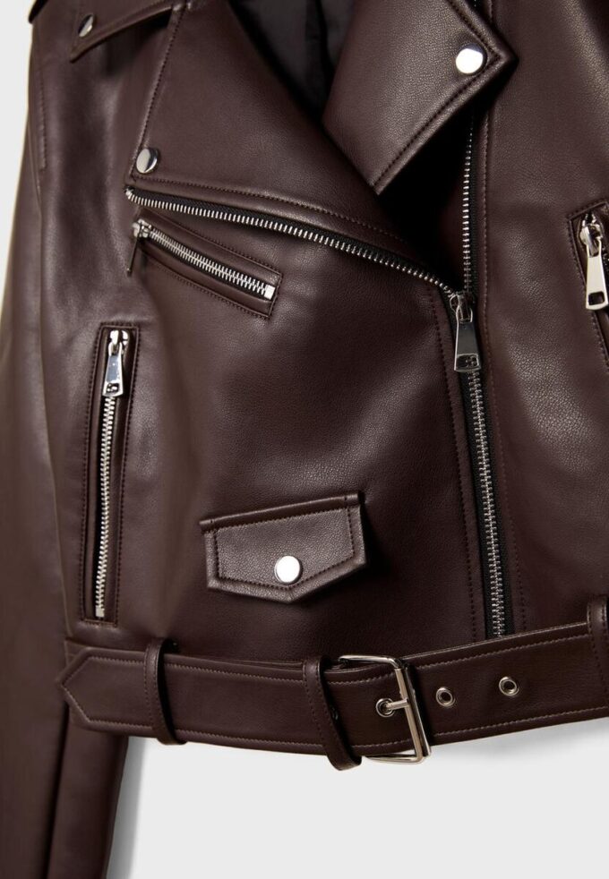 Bikerjack van imitatieleer met riem