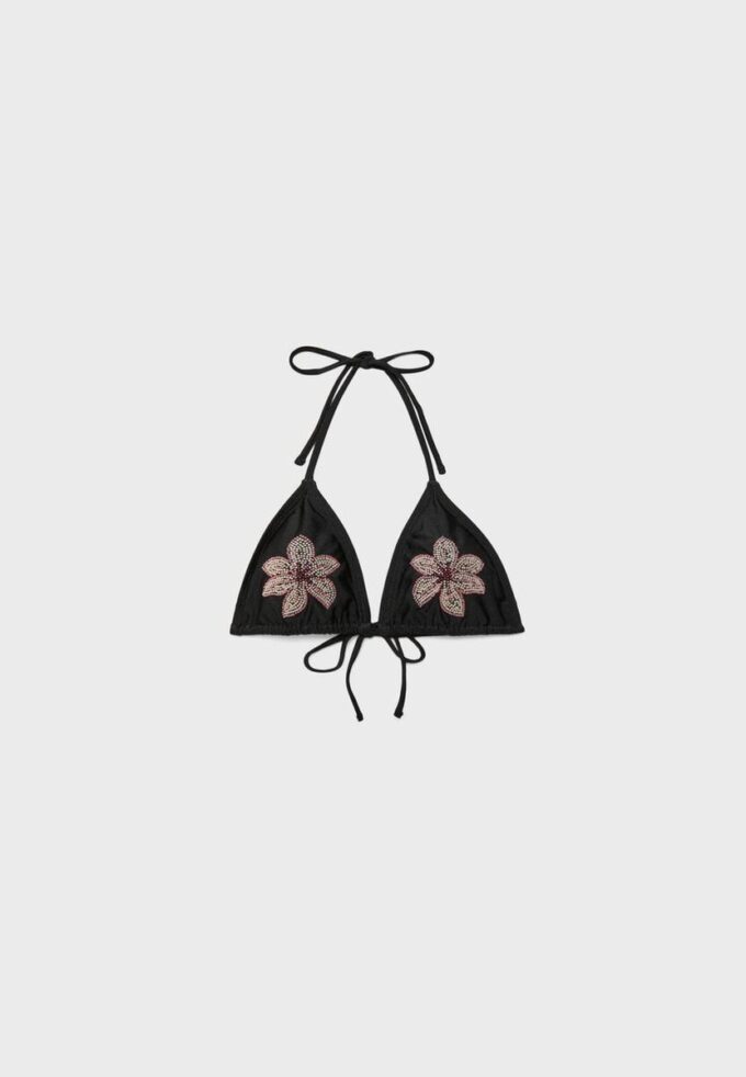 Bikinitop met geborduurde bloemen