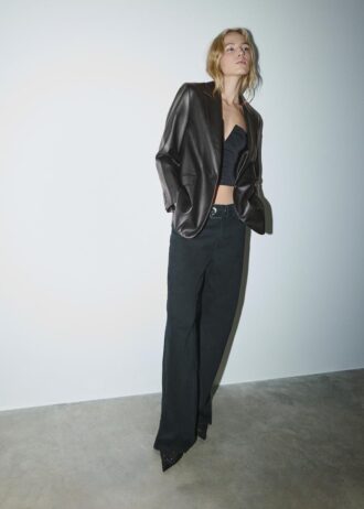 Blazer met reguliere pasvorm en leerlook