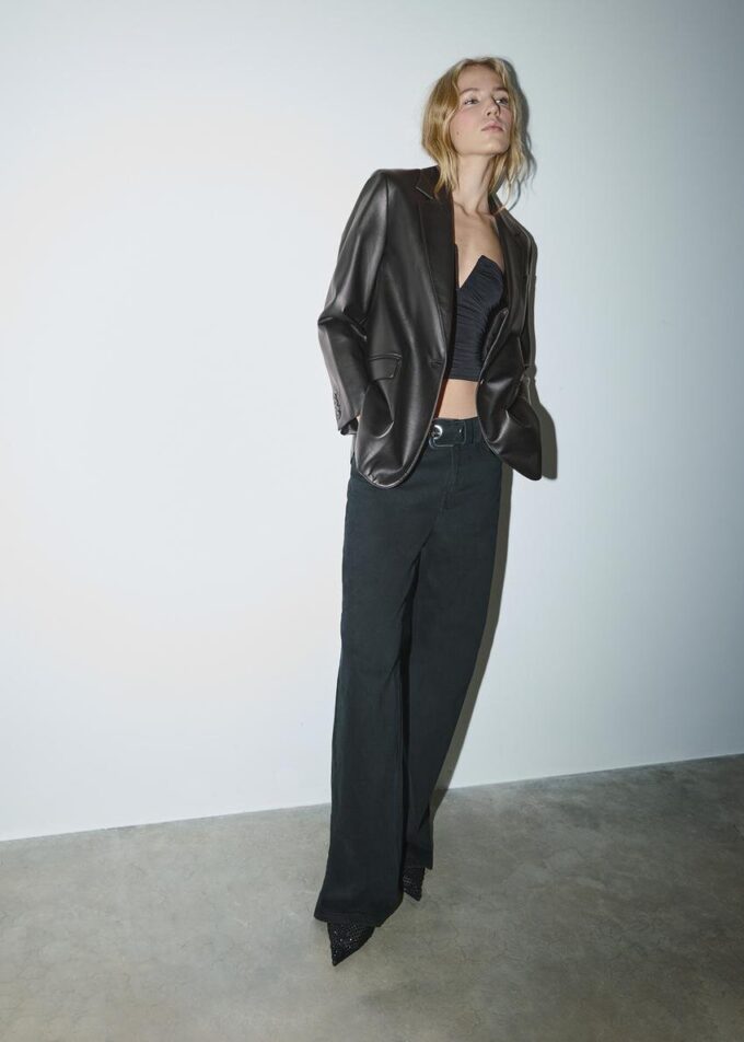 Blazer met reguliere pasvorm en leerlook Blazer met reguliere pasvorm en leerlook