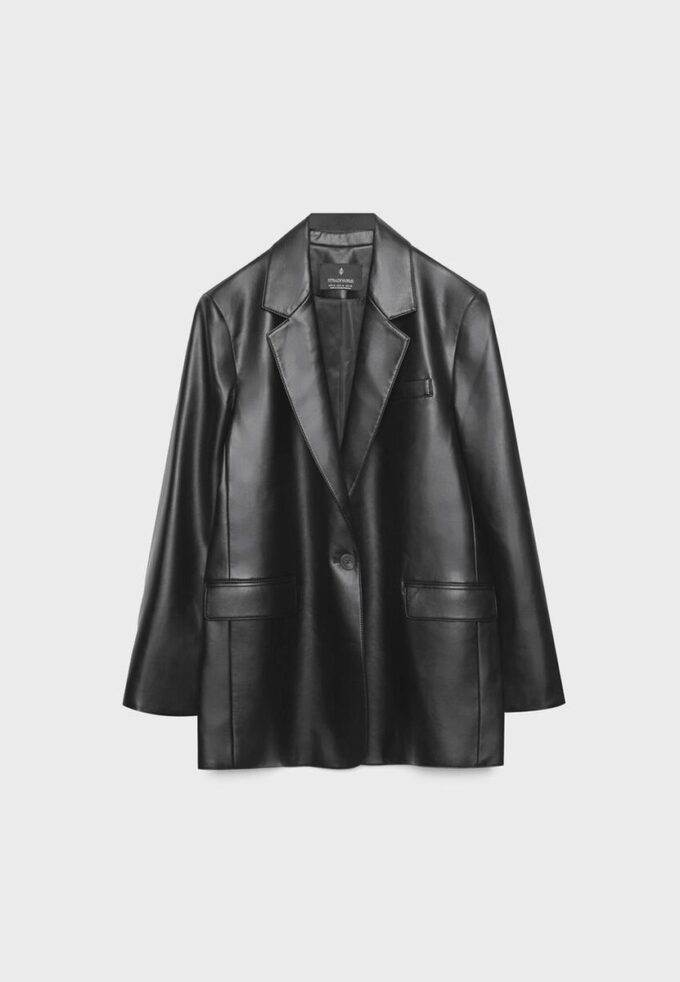 Blazer met reguliere pasvorm en leerlook Blazer met reguliere pasvorm en leerlook