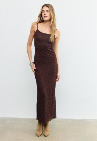 Blonde kanten midi-jurk met bandjes