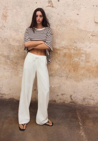 Broek met trekkoord en linnenlook