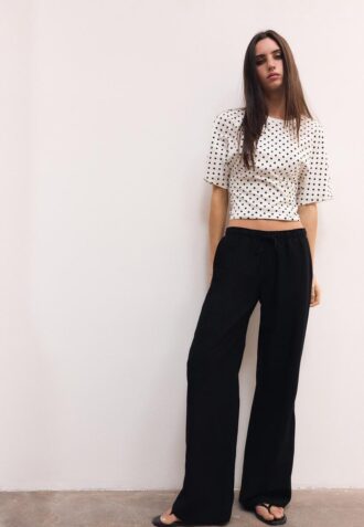 Broek met trekkoord en linnenlook