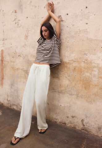 Broek met trekkoord en linnenlook