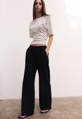 Broek met trekkoord en linnenlook