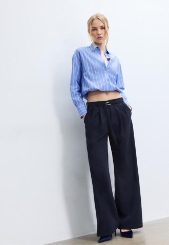 Broek met Wide Leg pijpen en gespdetail