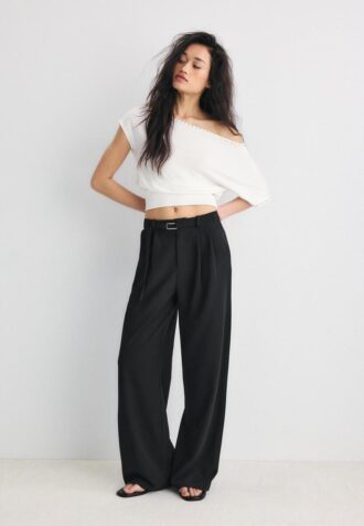 Broek met Wide Leg pijpen en gespdetail