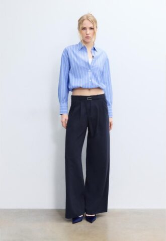 Broek met Wide Leg pijpen en gespdetail