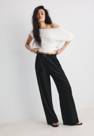 Broek met Wide Leg pijpen en gespdetail