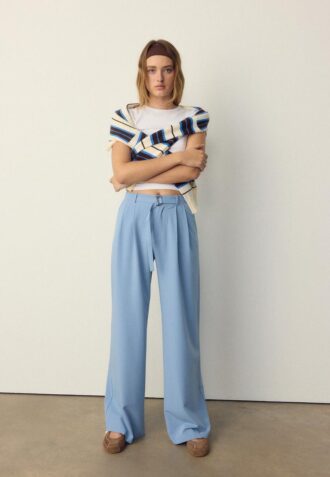 Broek met Wide Leg pijpen en gespdetail