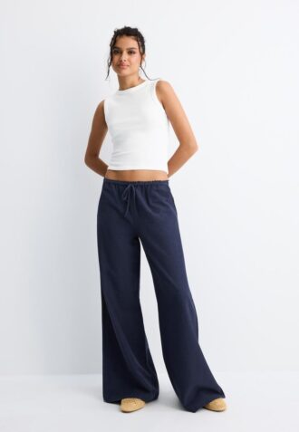 Broek met Wide Legs en linnenlook