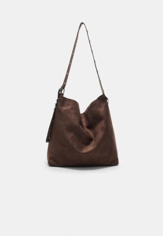 Bucketbag van imitatiesuède met riemdetail