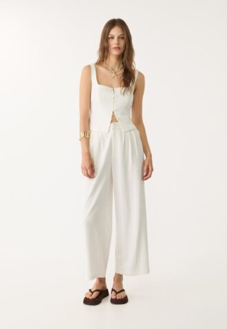 Culotte met coupenaden van linnenmix