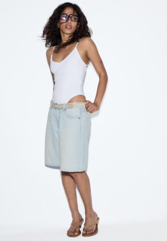 Denim bermuda met riem