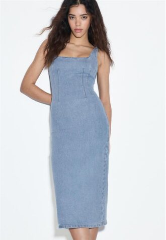 Denim midi-jurk